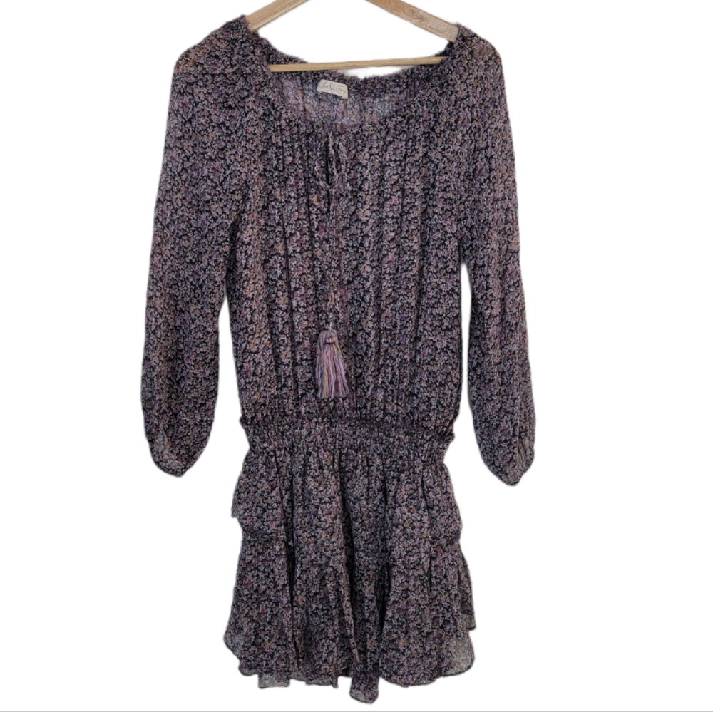 Loveshackfancy Floral Black Mini Silk Dress Size Small - Picture 2 of 7
